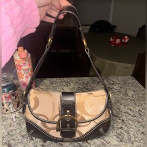Coach Beige and Dark Brown Shoulder Bag
